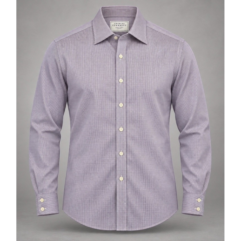 Charles Tyrwhitt Dress Shirt Mens 16 33 Slim Fit Cotton Purple Gingham Non Iron